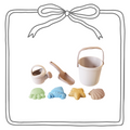 Siliconen emmer met gieter, schep en vormpjes - Beige