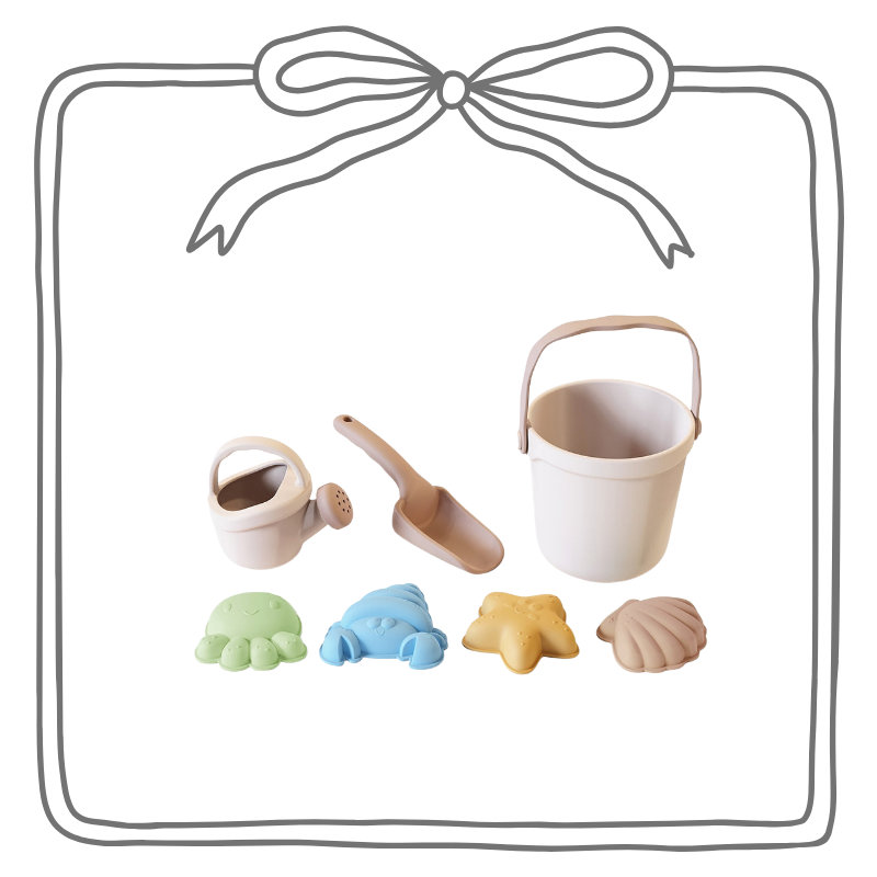 Siliconen emmer met gieter, schep en vormpjes - Beige